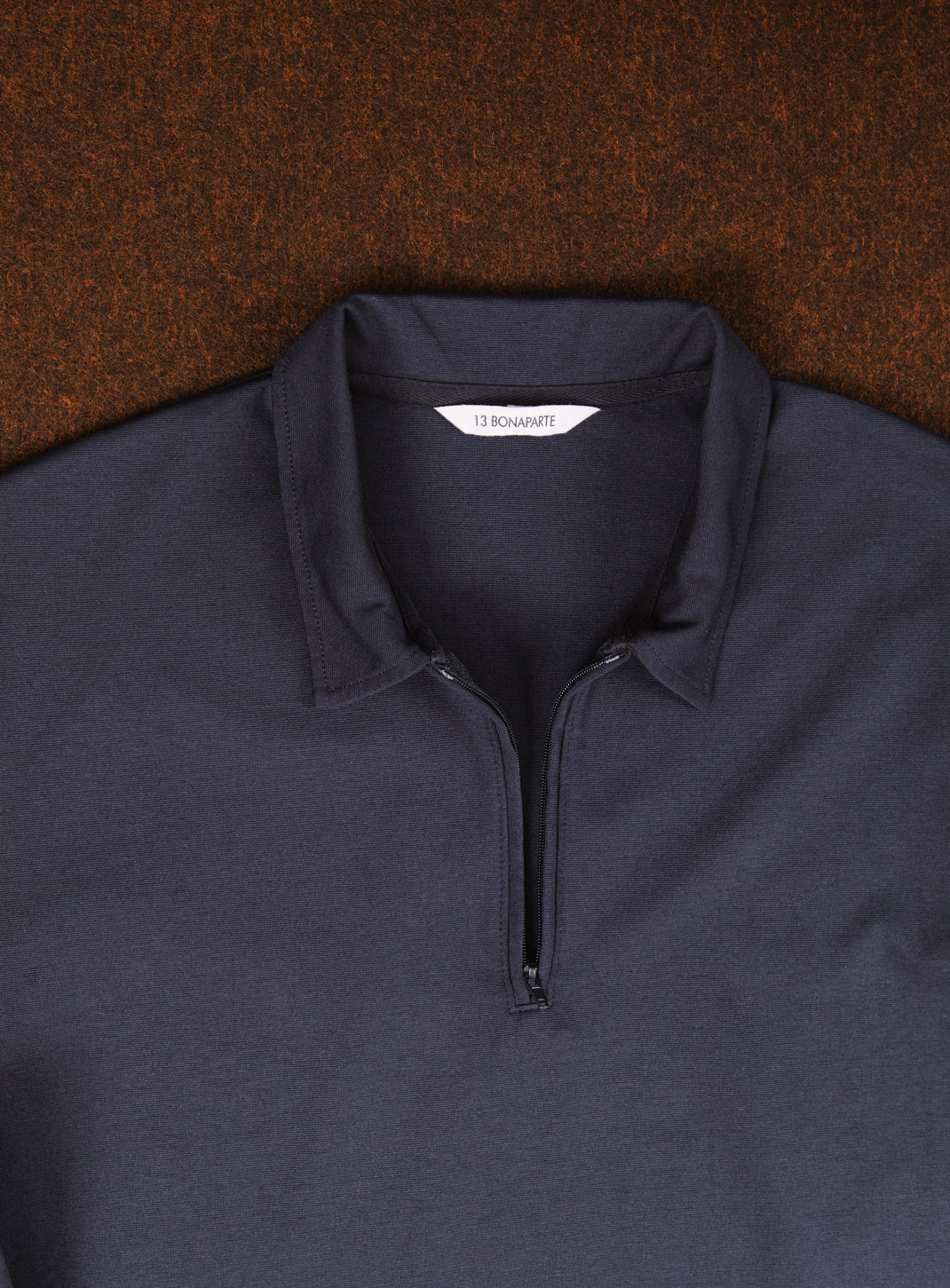 Long Sleeve Zipped Poloshirt in Navy Blue Technical Knit