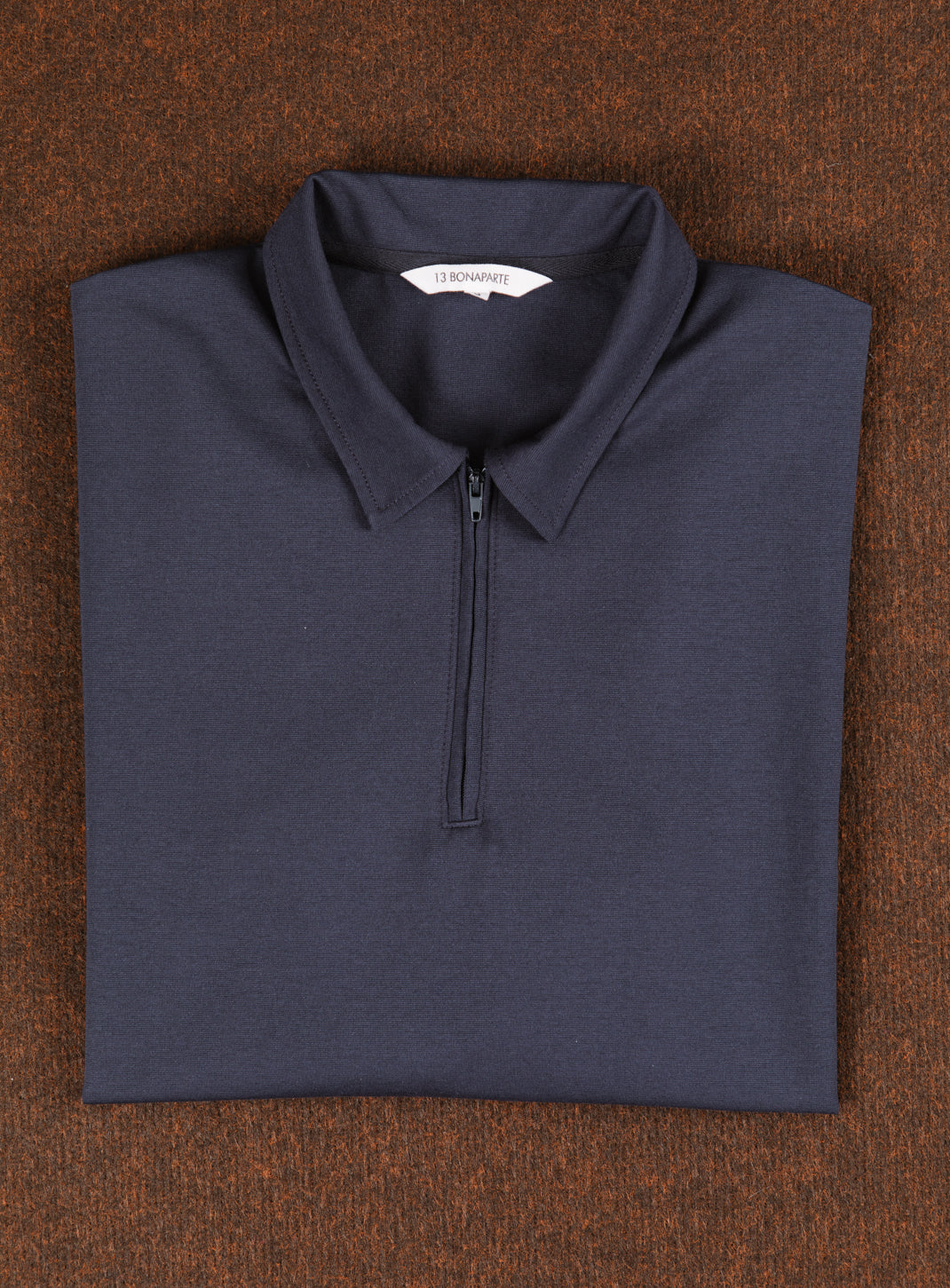 Long Sleeve Zipped Poloshirt in Navy Blue Technical Knit
