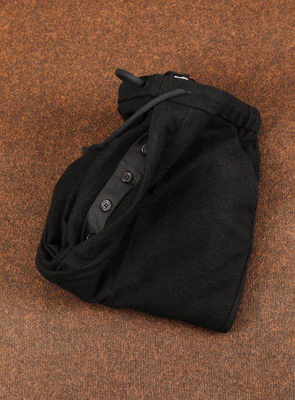 Pleated Pants with Tightening Link in Black Carded Wool