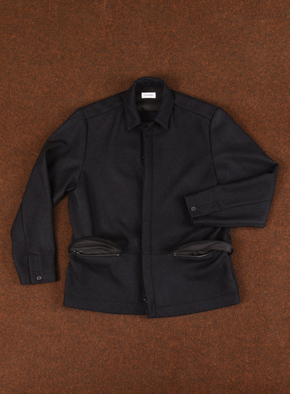 Jacket with Zipped Flap Pockets in Navy Blue Wool & Cashmere