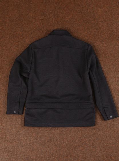 Jacket with Zipped Flap Pockets in Navy Blue Wool & Cashmere