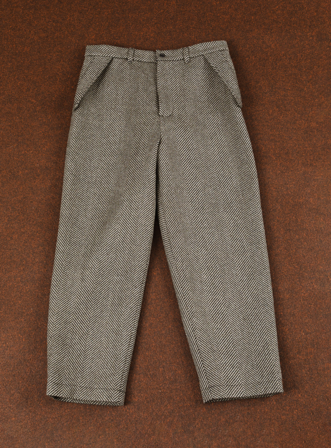 Flap Pockets Pants in Khaki Herringbone Wool