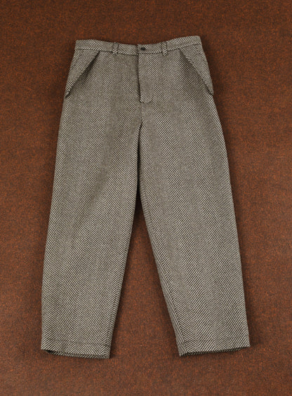 Flap Pockets Pants in Khaki Herringbone Wool