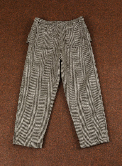 Flap Pockets Pants in Khaki Herringbone Wool