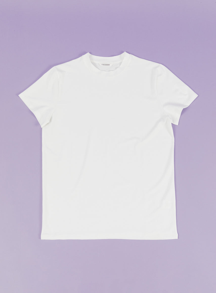 Short Sleeve T-Shirt in White Cotton & Elastane