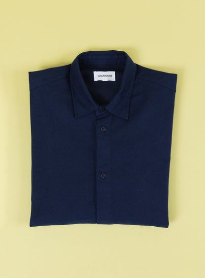 Shirt with Polo Tab in Navy Blue Cotton Flannel