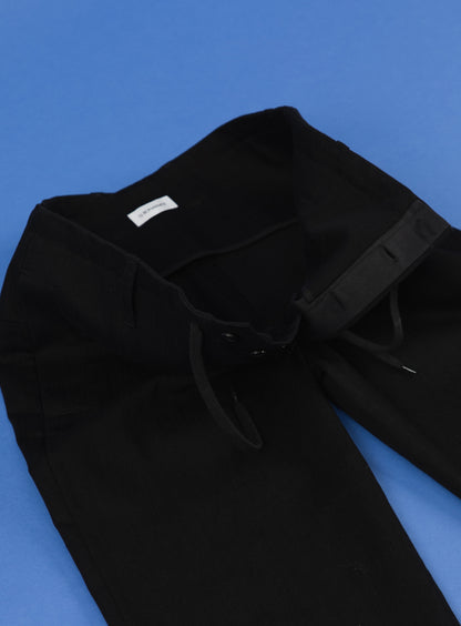 Combat Pants with Laces in Black Weaved Denim