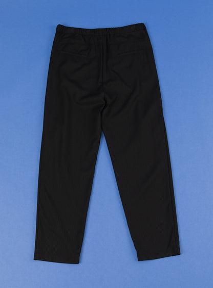 Lace Waist Pants with Deep Pleats in Black Fine Stripe Serge