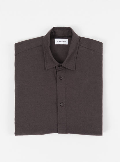 Shirt with Polo Tab in Chocolate Cotton Flannel