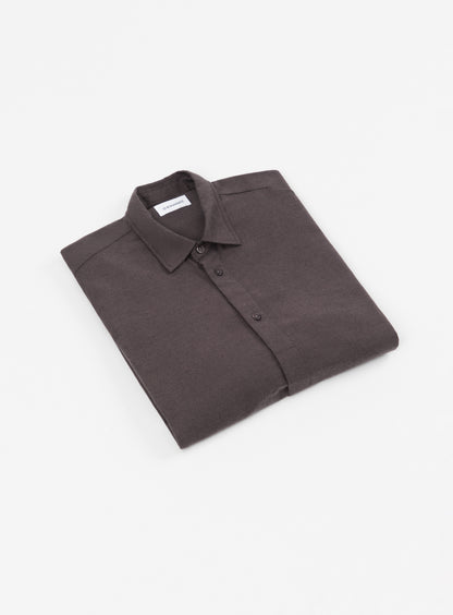 Shirt with Polo Tab in Chocolate Cotton Flannel