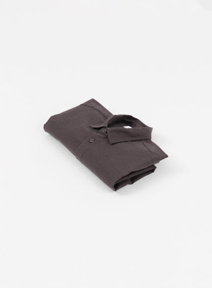 Shirt with Polo Tab in Chocolate Cotton Flannel