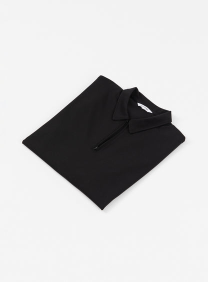 Long Sleeve Zipped Poloshirt in Black Technical Knit