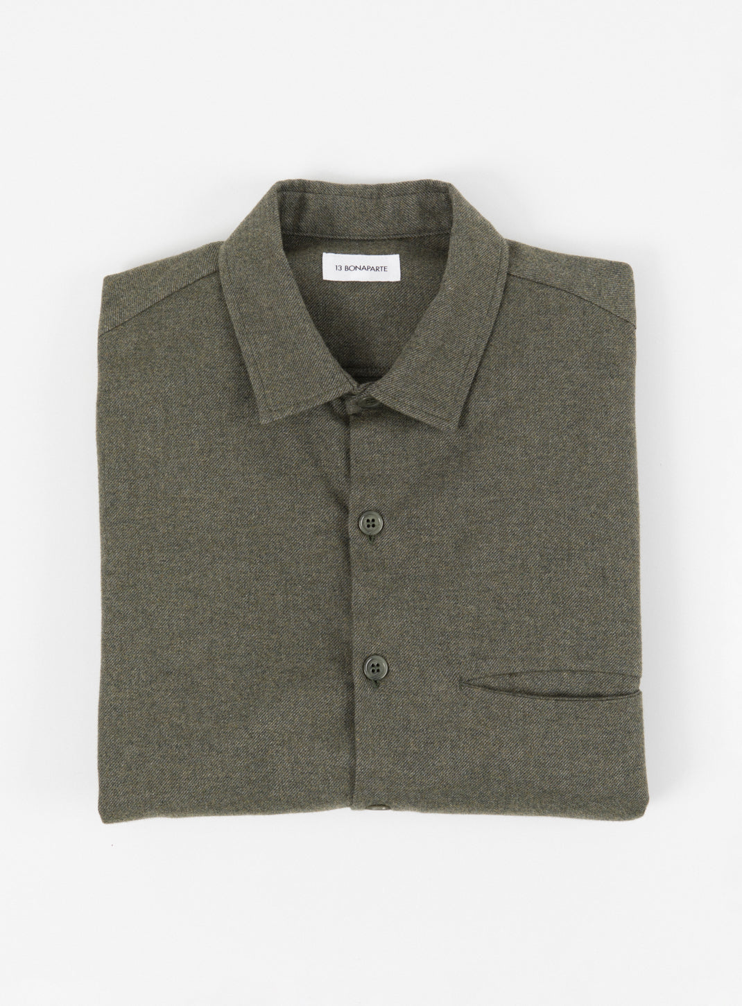 Overshirt with Slit Pocket in Olive Cotton Flannel
