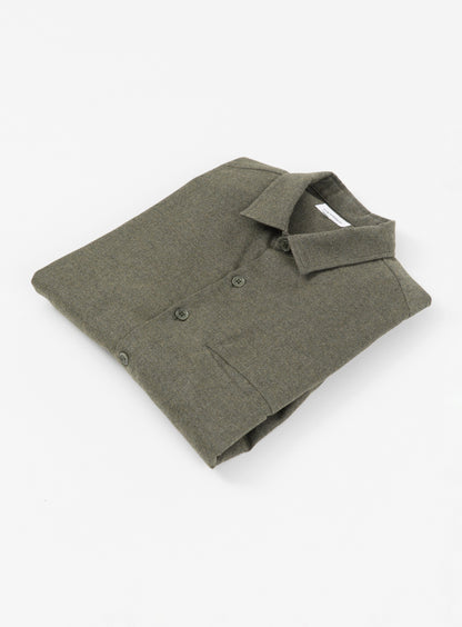Overshirt with Slit Pocket in Olive Cotton Flannel