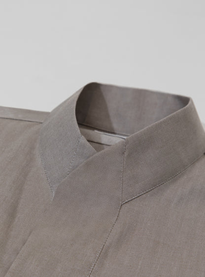 Chemise à col origami en tissu Oxford gris-beige