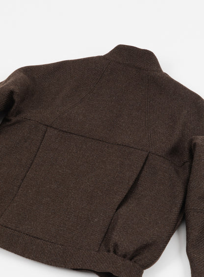 Bomber Jacket with Origami Collar in Chocolate 100% Italian Wool