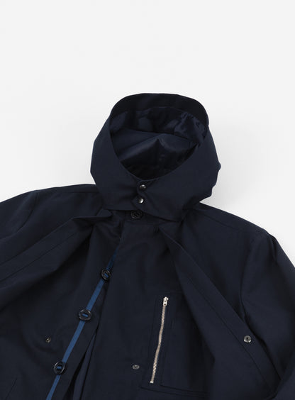 Multi Pockets Flapped Parka in Navy Blue Teflon