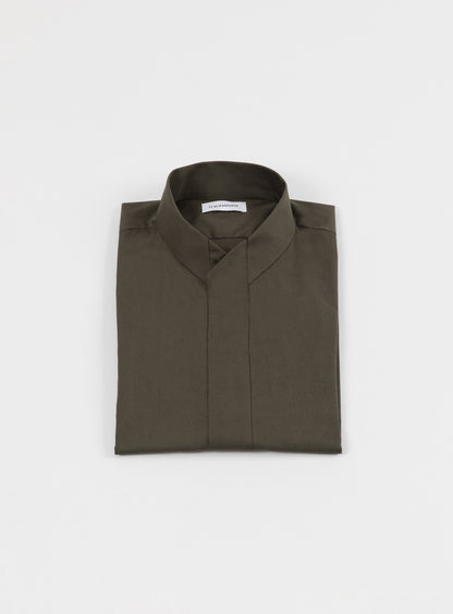 Chemise à Col Origami en Popeline Olive