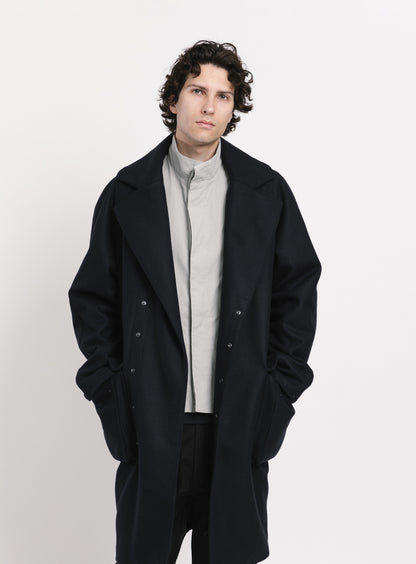 Coat with Puffed Pockets in Navy Blue Italian Wool