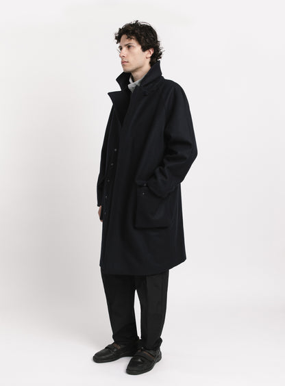 Coat with Puffed Pockets in Navy Blue Italian Wool