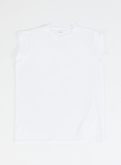 Sleeveless T-Shirt in White Cotton & Elastane