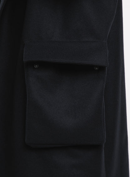 Coat with Puffed Pockets in Navy Blue Italian Wool