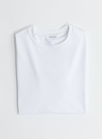Sleeveless T-Shirt in White Cotton & Elastane