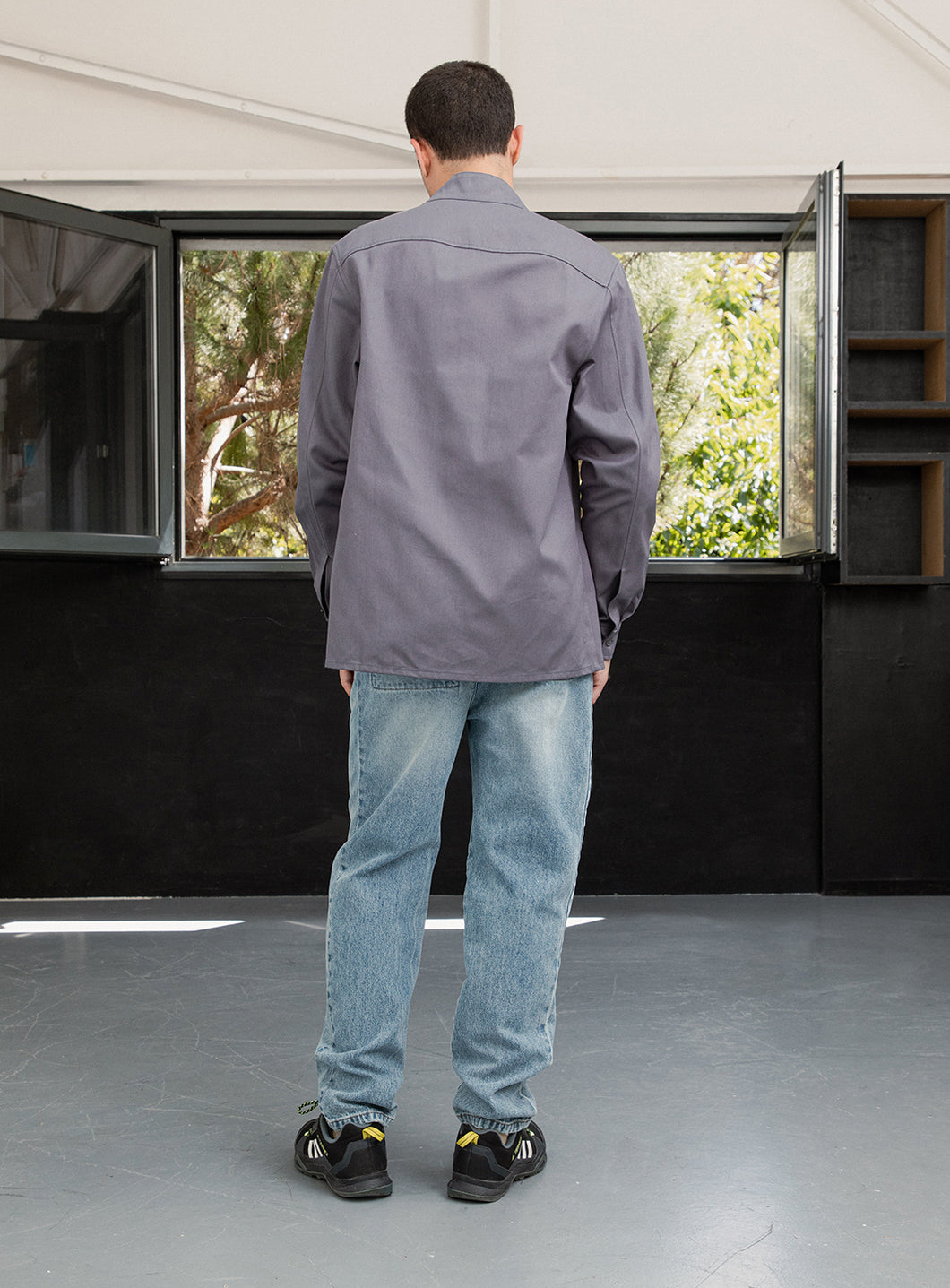 Murano Collar Overshirt in Grey Cotton Gabardine