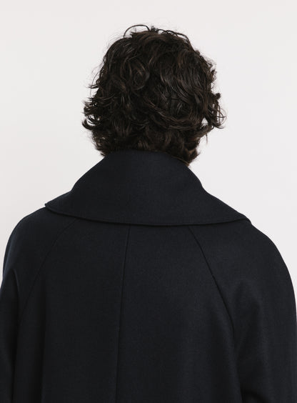 Coat with Puffed Pockets in Navy Blue Italian Wool