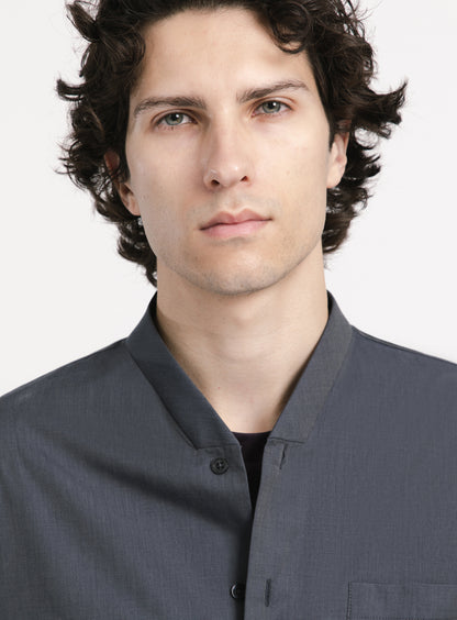 False Collar Shirt in Slate End-on-End