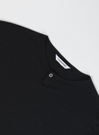 1 Button T-Shirt in Black Eucalyptus & Cotton