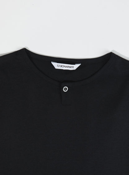 1 Button T-Shirt in Black Eucalyptus & Cotton