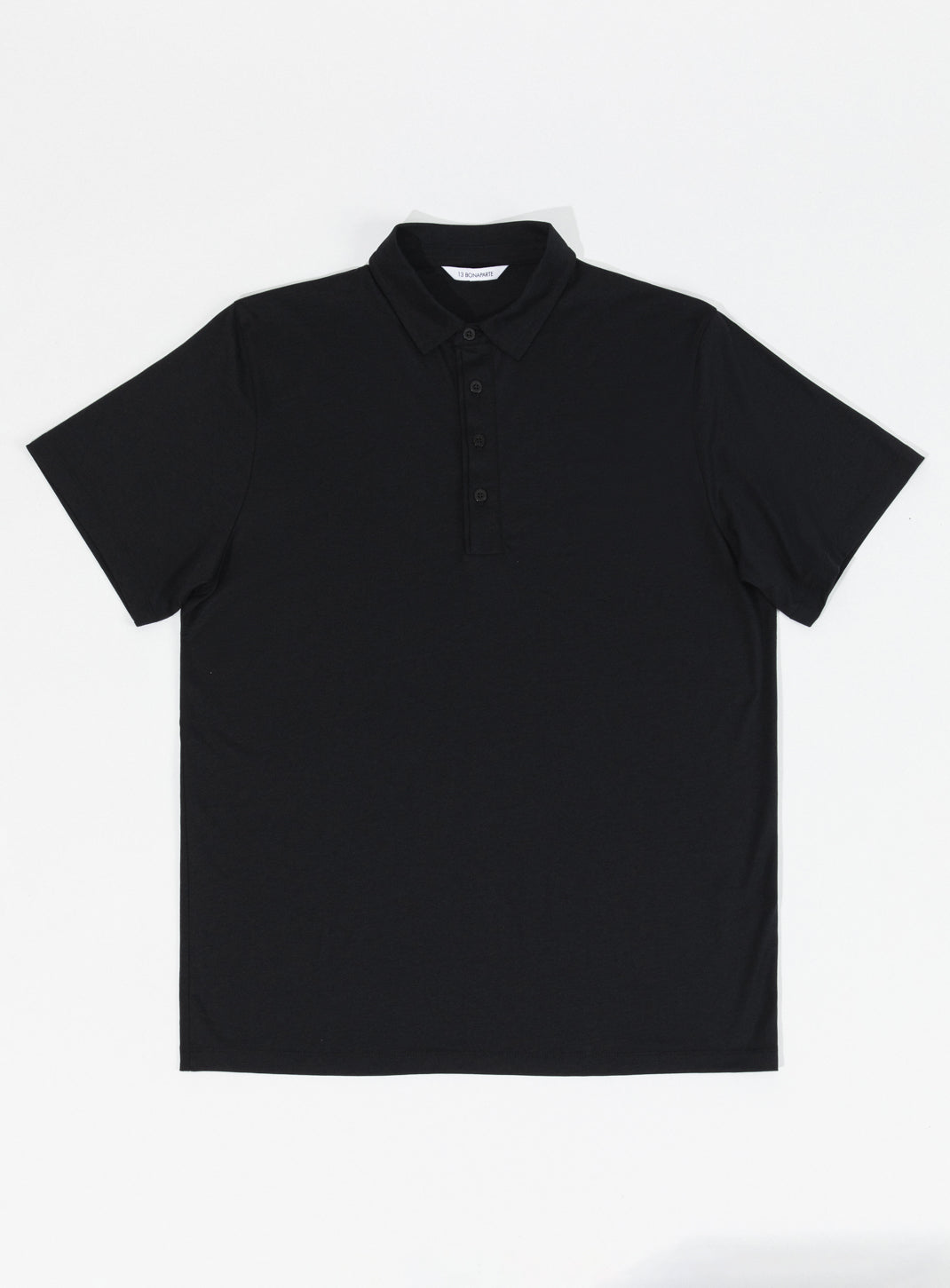 Pleated Tab Short Sleeve Poloshirt in Black Eucalyptus & Cotton