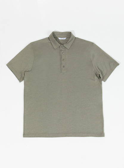 Pleated Tab Short Sleeve Poloshirt in Clay Eucalyptus & Cotton