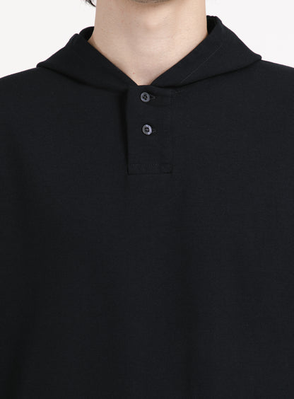 Hooded Sweatshirt with 2 Buttons in Navy Blue Technical Knit