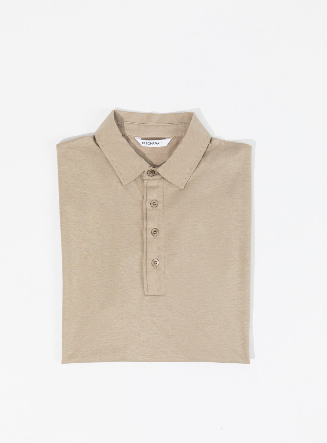 Pleated Tab Short Sleeve Poloshirt in Sand Eucalyptus & Cotton