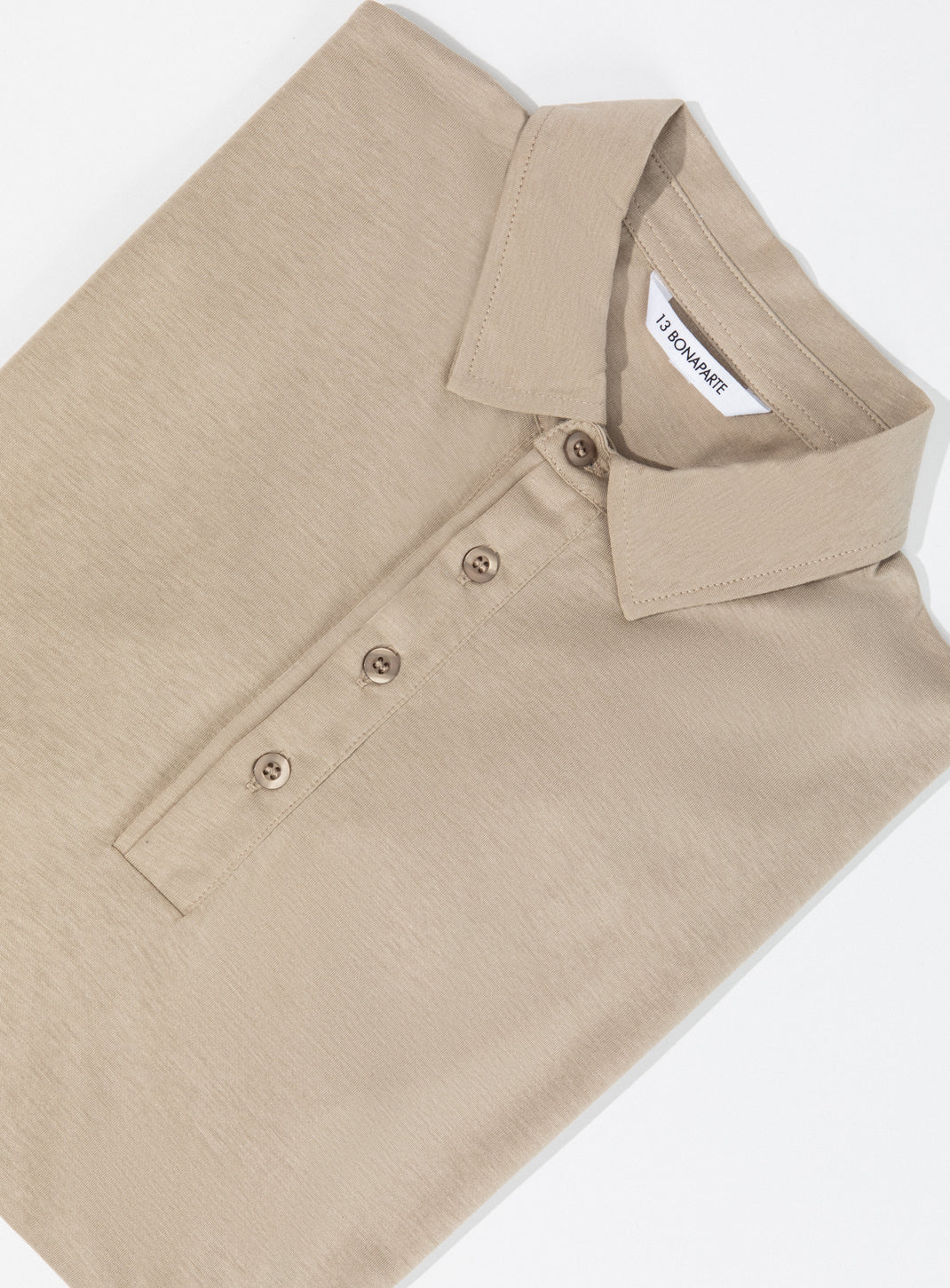Pleated Tab Short Sleeve Poloshirt in Sand Eucalyptus & Cotton