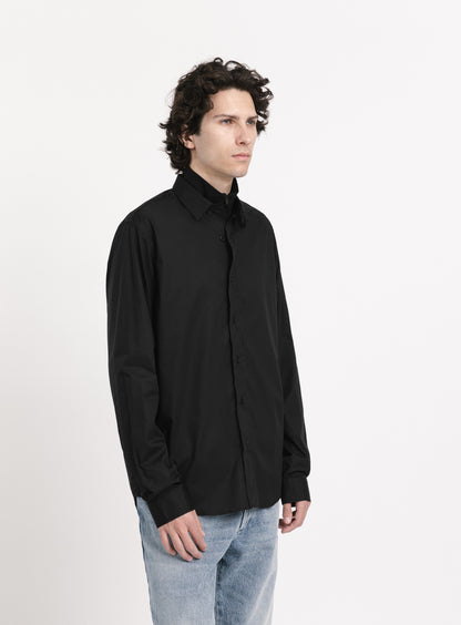 Shirt with Collar Tab in Black Poplin