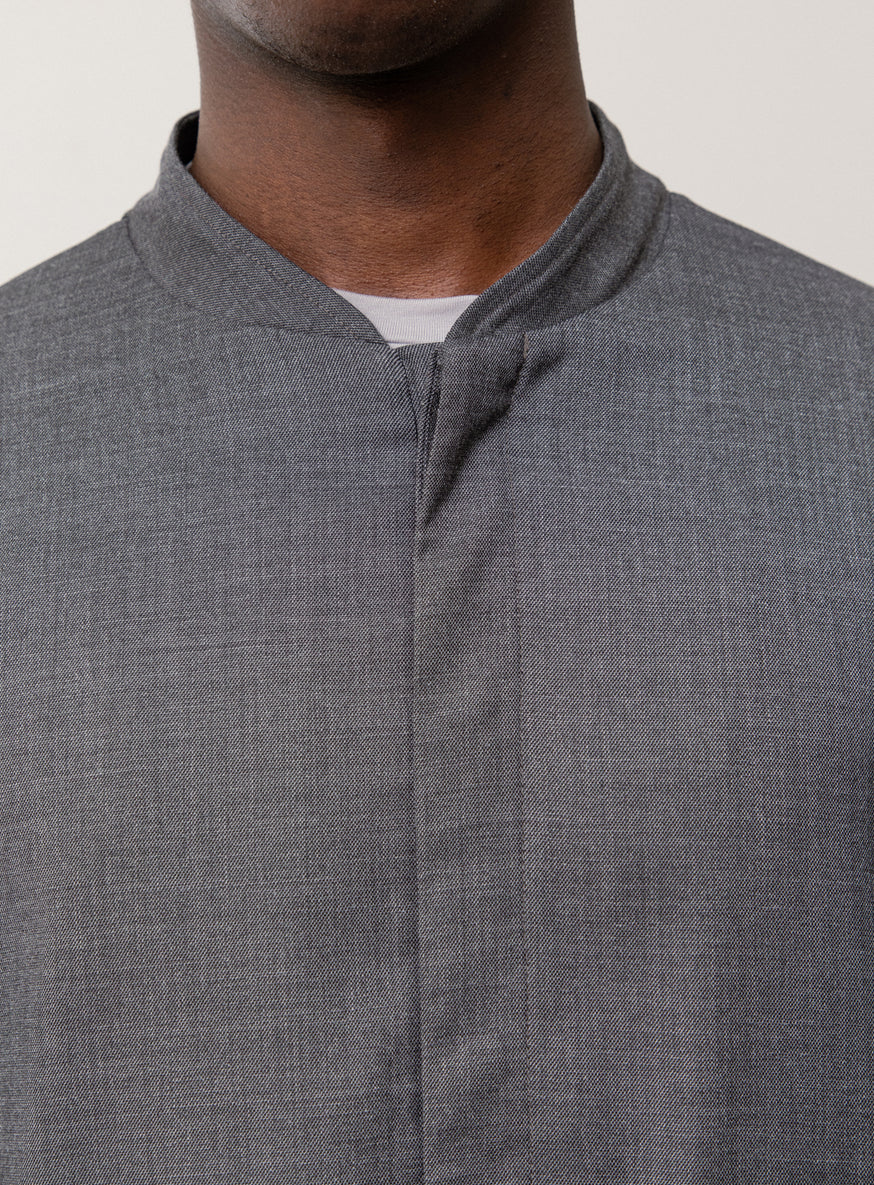 Bomber Collar Overshirt in Dark Grey End-on-End