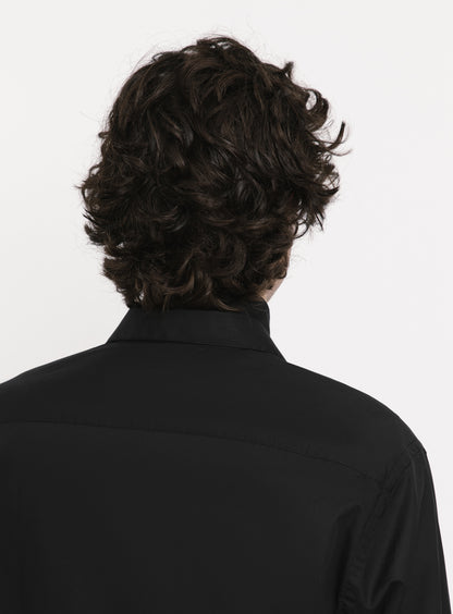 Shirt with Collar Tab in Black Poplin