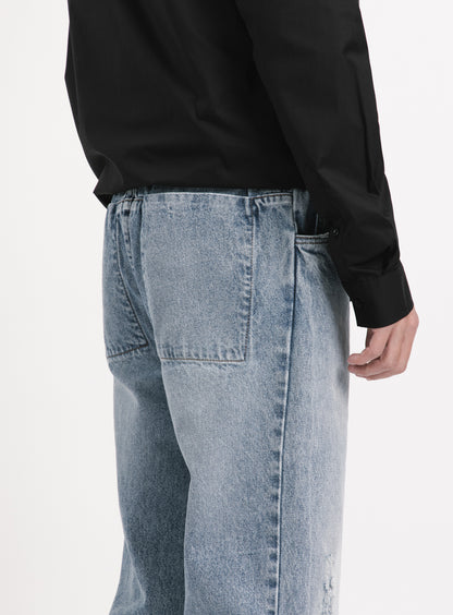 Elastic 5 Pockets Pants in Used Blue Denim