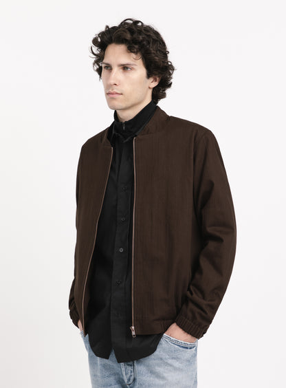 Murano Collar Bomber Jacket in Chocolate Weaved Denim