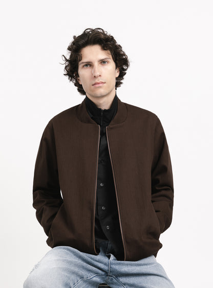 Murano Collar Bomber Jacket in Chocolate Weaved Denim