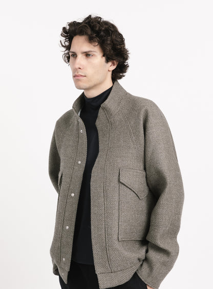 Bomber Jacket with Origami Collar in Clay 100% Italian Wool