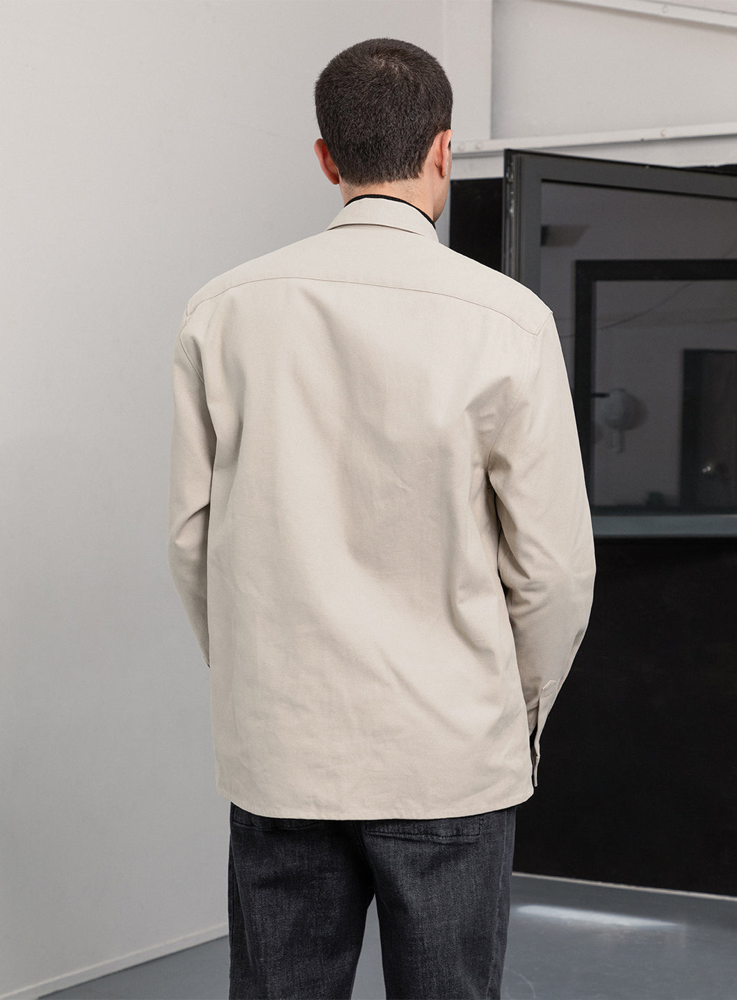 Overshirt with Front Cuts in Ivory Canvas