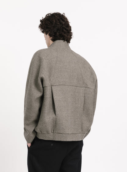 Bomber Jacket with Origami Collar in Clay 100% Italian Wool