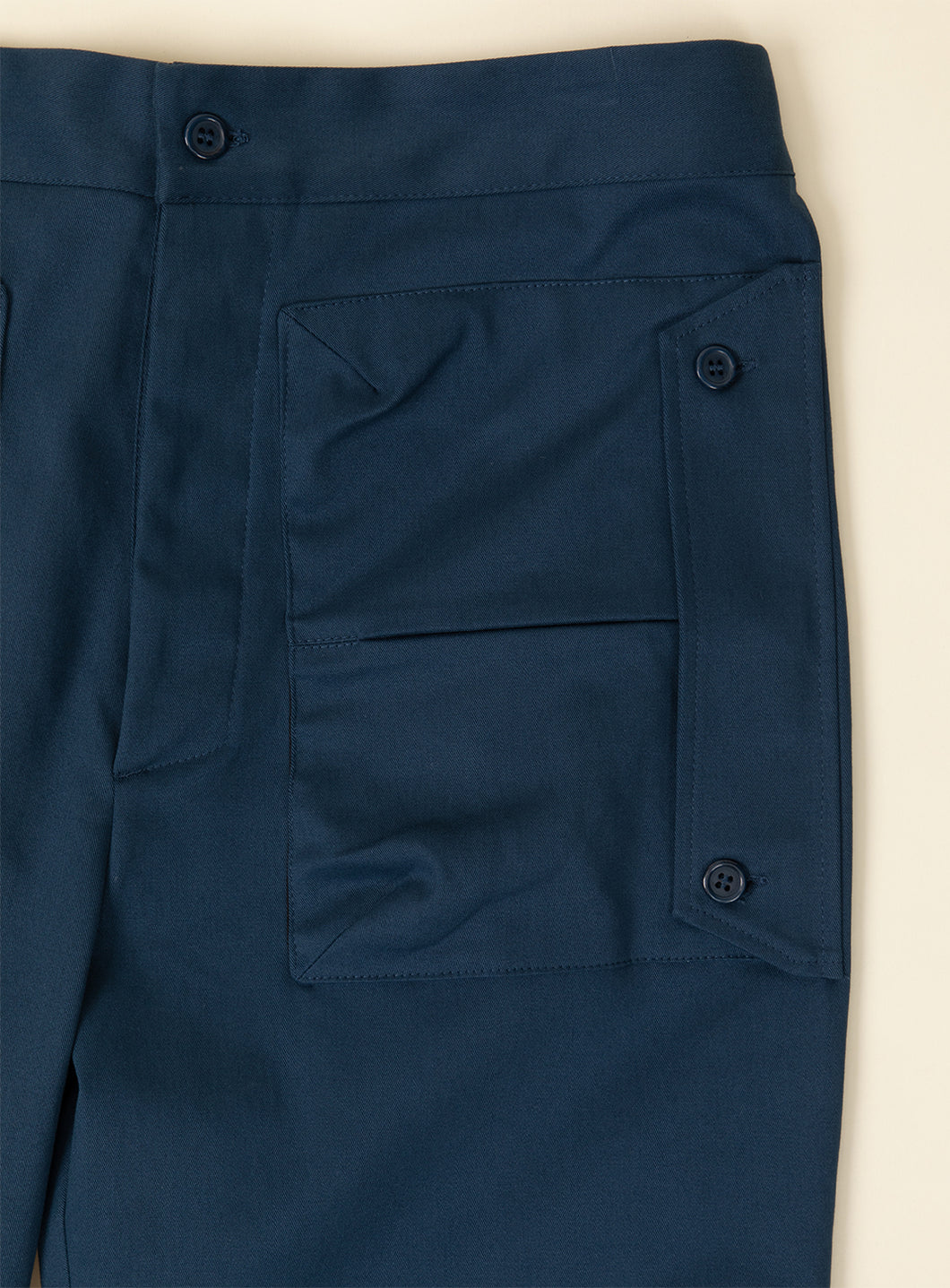 Pants with Envelope Pockets in Petrol Blue Cotton Gabardine