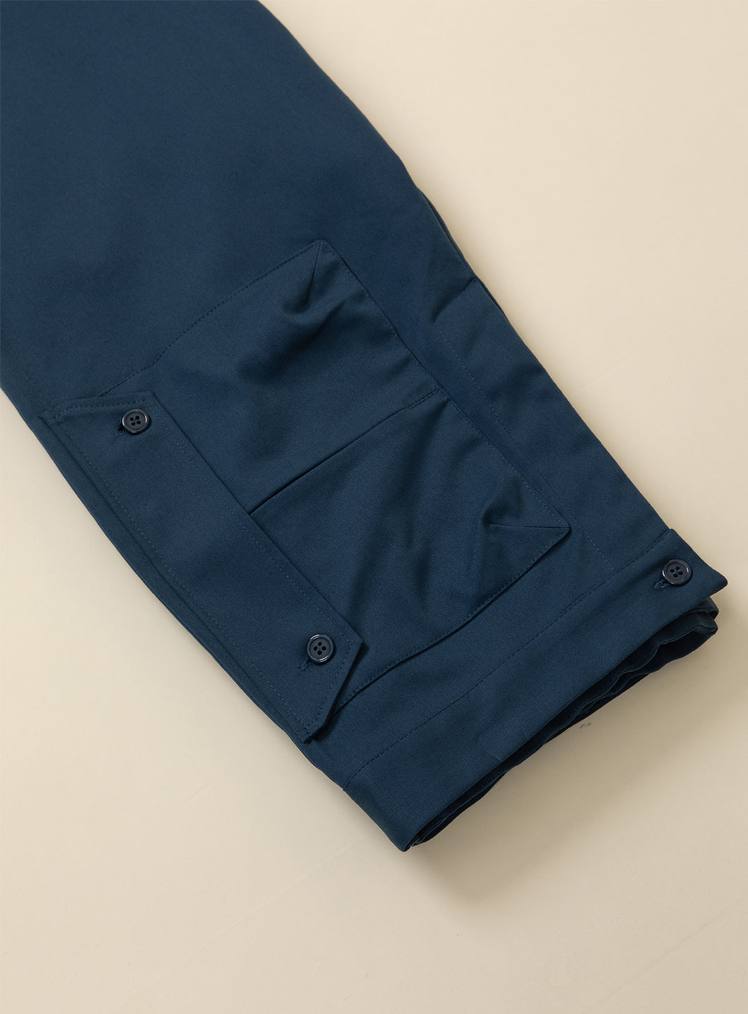 Pants with Envelope Pockets in Petrol Blue Cotton Gabardine