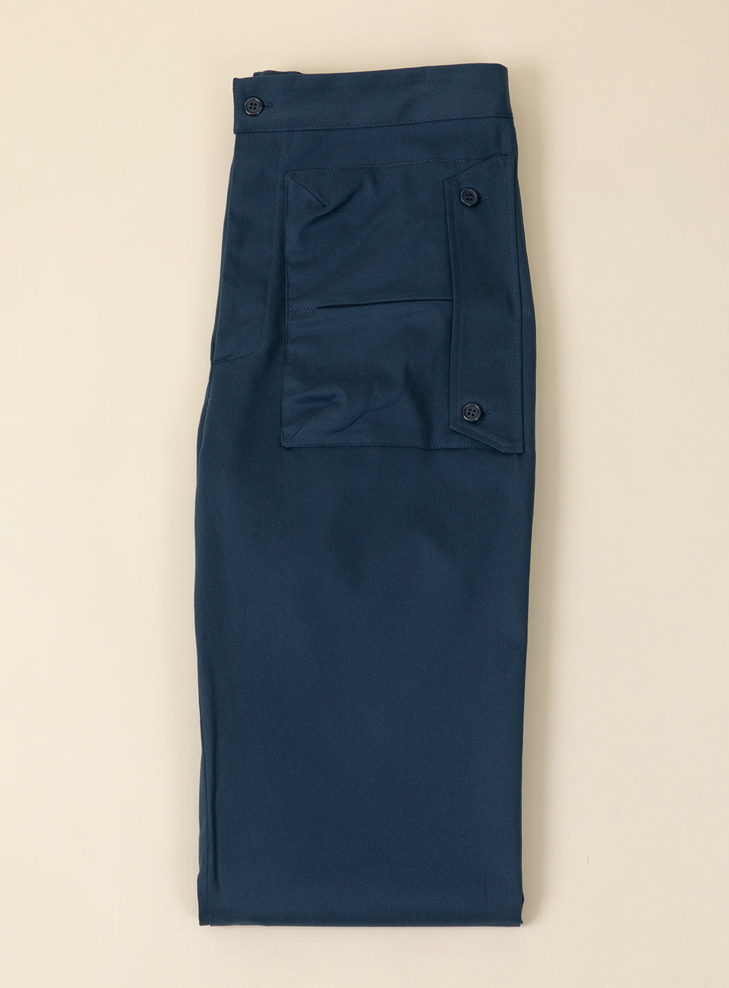 Pants with Envelope Pockets in Petrol Blue Cotton Gabardine