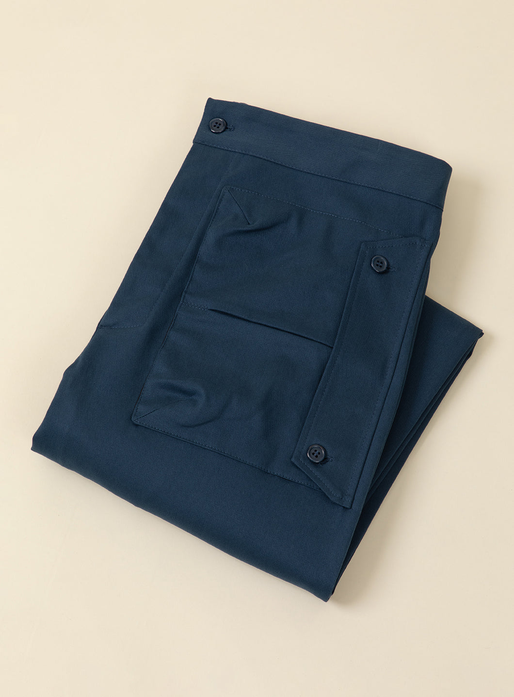 Pants with Envelope Pockets in Petrol Blue Cotton Gabardine